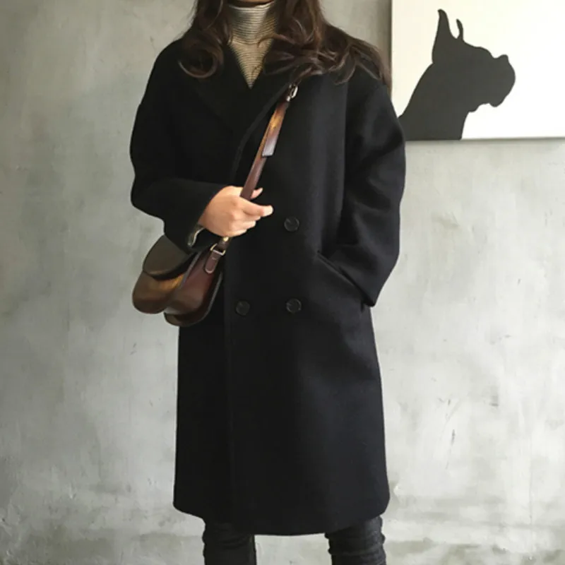 New Thin Wool Blend Coat Women Long Sleeve Turn-down Collar Outwear Jacket Casual Autumn Winter Elegant Overcoat cappotto donna