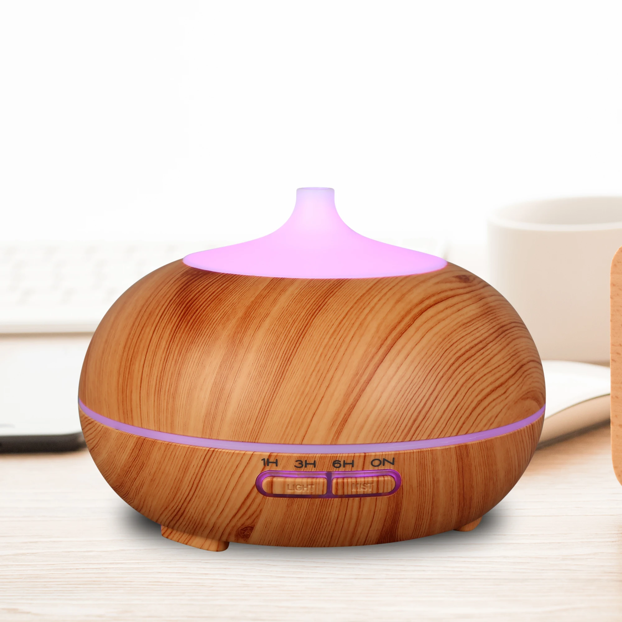 

300ML Humidifier Ultrasonic Sprayer Aroma Lamp Aroma Essential Oil Diffuser with Wood Grain 7 Color Changing LED Lights