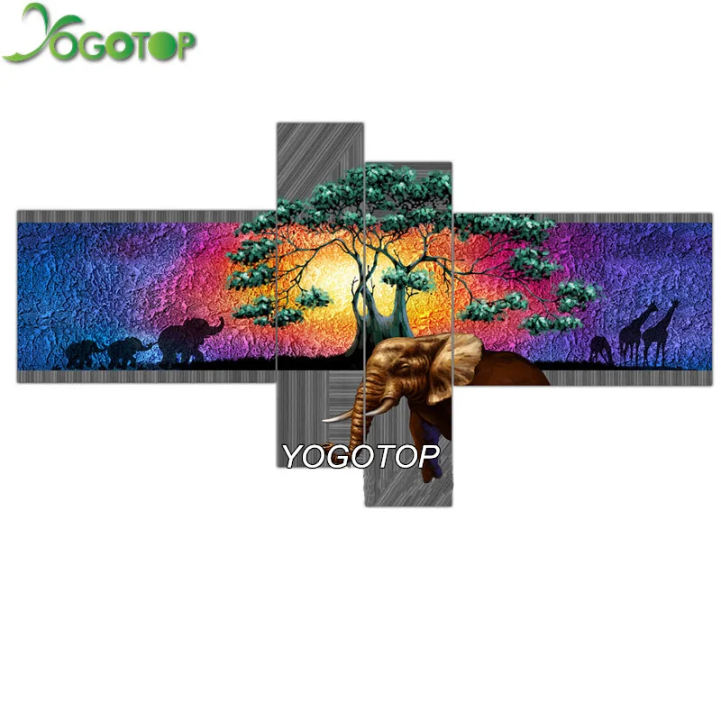 

YOGOTOP DIY Diamond Painting Cross Stitch Kits 5D Diamond Embroidery elephant tree 5D Diamond Mosaic Needlework 4pcs/set ML087