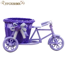 

YFGXBHNX Three Wheel Trolley Organizer Basket Rattan Float vase Flowerpot Container Flowerpot Small Flower Bicycle / Sky Blue
