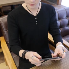 Черный свитер мужской свитер корейский стиль мужской модный свитер V Воротник Тонкий линия Повседневный свитер