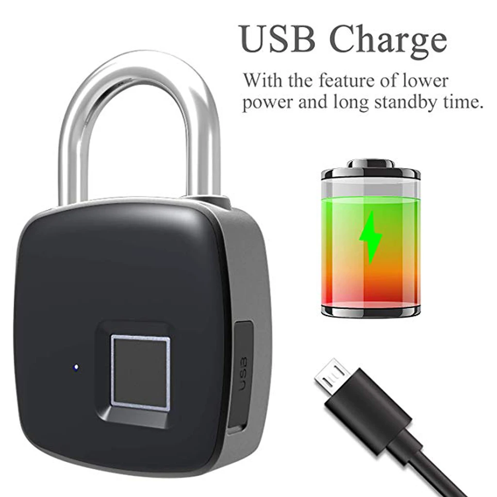 

Smart Keyless Fingerprint Lock USB Charge IP65 Waterproof Anti-theft Padlock
