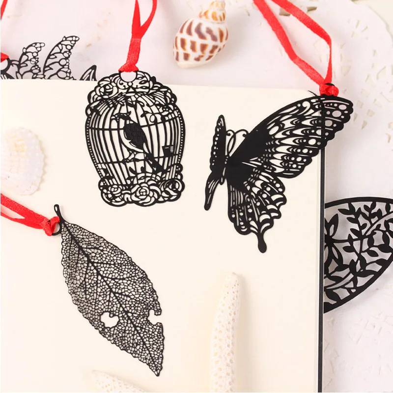

Creative Metal Leaves Bookmark Lovely Black Hollow Butterfly Book Mark For Books Card Packing for Students Gifts Cute Stationery