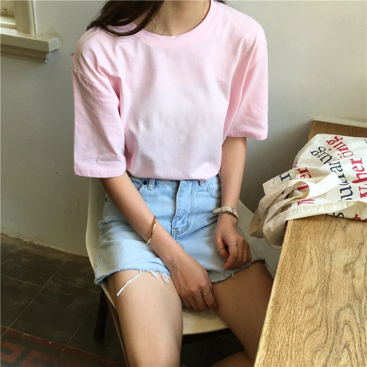 Jielur Tee Shirt 15 Solid Color Basic T Shirt Women Casual O-neck Harajuku Summer Top Korean Hipster White Tshirt S-XL