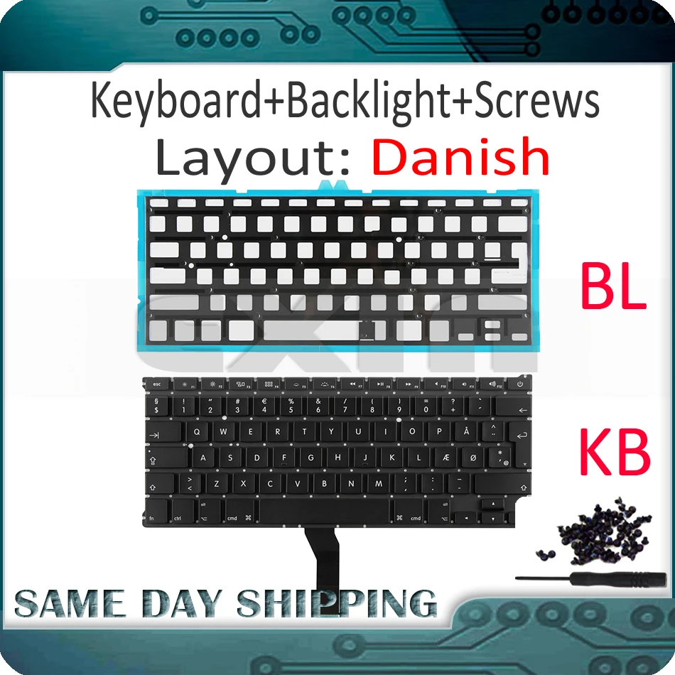 

New A1369 A1466 Keyboard Danish for Apple Macbook Air 13" Danish Dk Danmark Keyboard with Backlight Backlight 2011-2017 Years