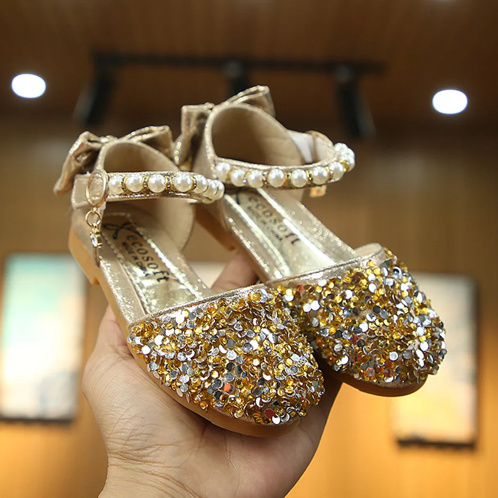 Летние босоножки для девочек ясельного возраста; жемчужная блестящая обувь для принцессы с бантом; сандалии