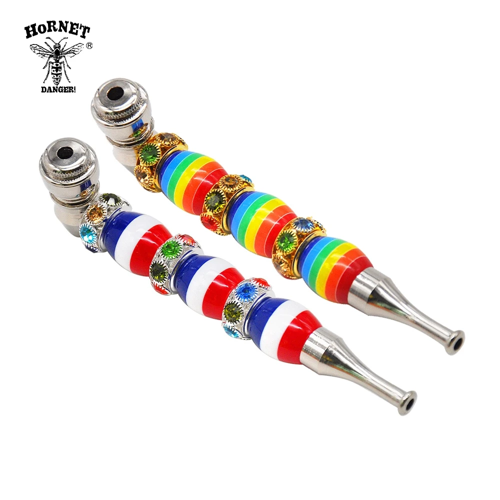 

HORNET Crystal Zinc Alloy Smoking Pipe 132MM Metal Bowl Mini Metal Tobacco Herb Pipe Detachable Tobacco Hand Spoon Pipes