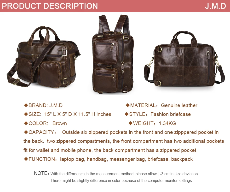 J.M.D классический дизайн, натуральная винтажная кожа, мужской портфель, многофункциональная сумка, многофункциональная Мужская t дизайн