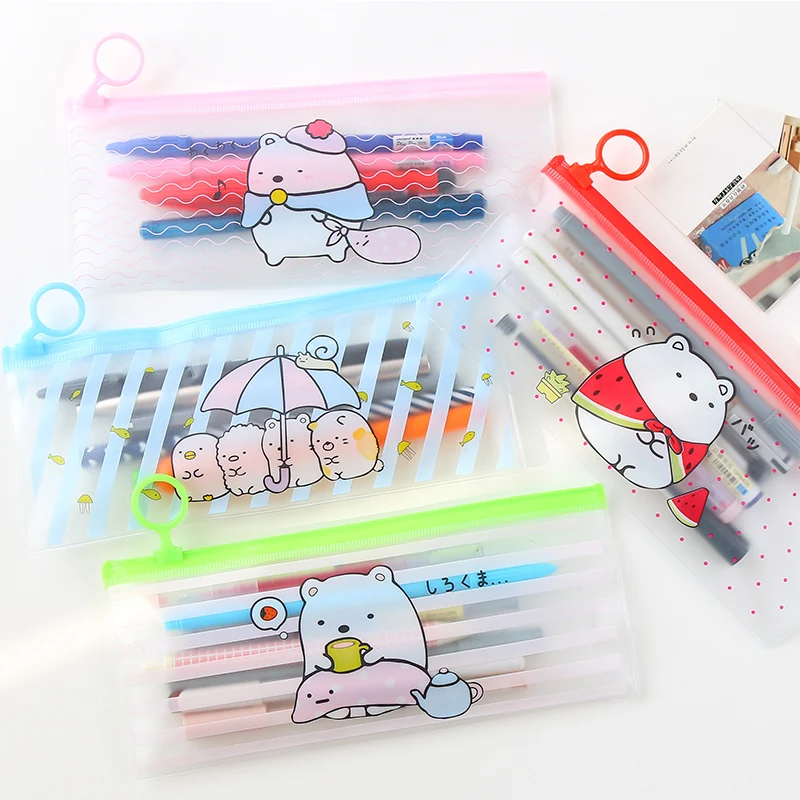

1Pc Cute Kawaii Bears Moon Floral Pencil case Pouch PVC Waterproof Transparent Pencil Bag School supplies Office Home Korean bag