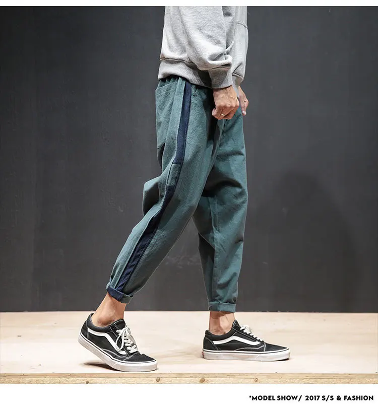 New Comfortable Cotton Pants Men Fashion Spring Side Stripe Patch Design Mens Baseball Pant Mid Waist Plus Size Men's Trousers 2