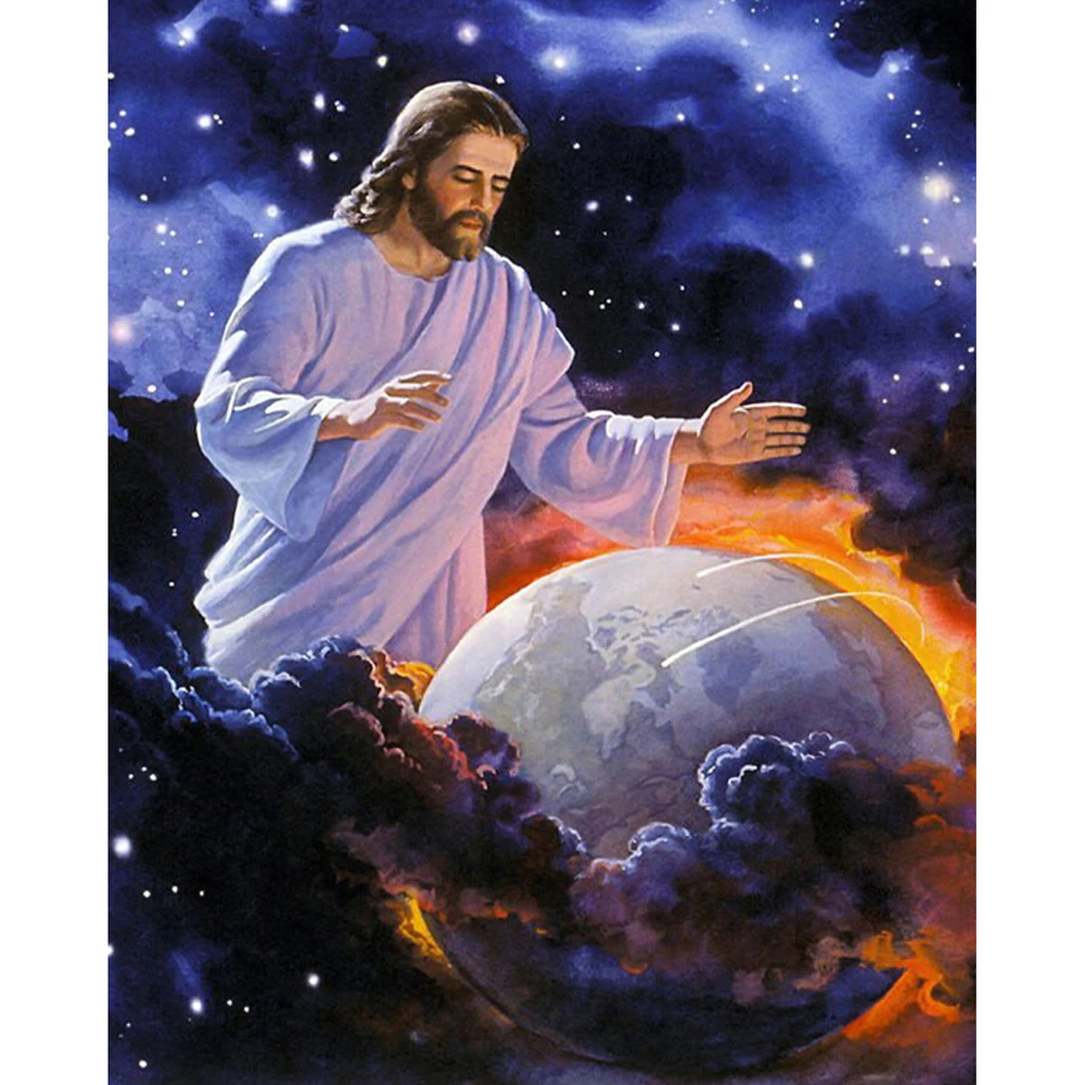 Embroidery Handicraft 5D Diy Diamond Painting Cross Stitch Jesus Protect Earth Christian God Full Square Kit Home Decor Picture