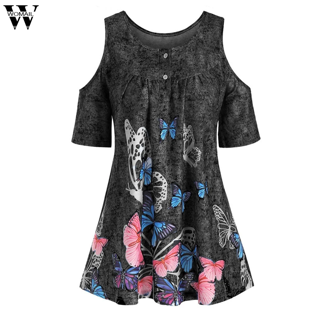 

Womail Fashion 5XL Women T-Shirt Plus Size Tops Casual Butterfly Print O-Neck Short Sleeve T-Shirt Tops For Ladies JUNE27 Hauts