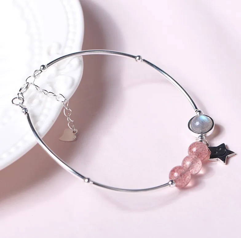 

JC Hot Sale Free Shipping S925 Sterling Silver Jewelry Gemstone Women Bracelets Cute Romantic Star Crystal Moonstone Bracelet
