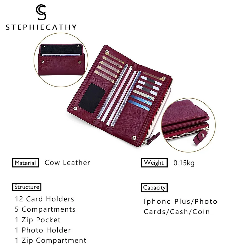 Beste Sc Luxe Lederen Vrouwen Lange Portemonnee Vrouwelijke Functionele Multi Zakken Tas Dames Lederen Card Houders Purse Notecase Burse