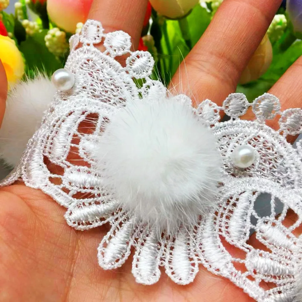 

5pcs Pompom Trimmings Lace Bird Applique Pearl Trim Lace Edge Sewing Beaded Fabric Venice Ribbon Embroidered Dress Clothes Craft