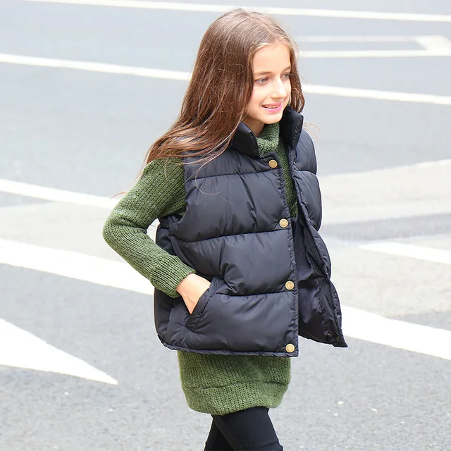 Girl Childrens Tops Winter Vest Clothing Black Thick Jacket Big Girls Cotton Waistcoats Teen Kids Leisure Girl Childrens Tops Winter Vest Clothing Black Thick Jacket Big Girls Cotton Waistcoats Teen Kids Leisure