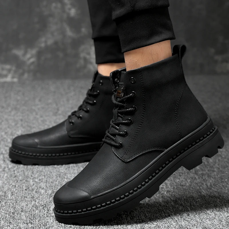 Genuine Leather Men Boots Men Casual Shoes Fashion Ankle Boots For Men High Top With Fur warm Winter Men snow Boots size 38-46 3