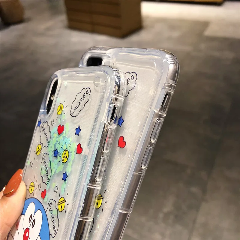 Doraemon для iPhone Xs 8 7 6 6s plus Жидкий чехол и пленка из закаленного стекла чехол для iPhone 8/7 7 plus прозрачные с подвижным песком fundas