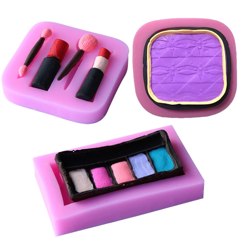 

3pcs 3D Make Up Set Shape Silicone Lace Mold Cake Tools, Lip Make Up Box Eye Shadow Sugar Cake Silicone Fondant soap Mold Candy