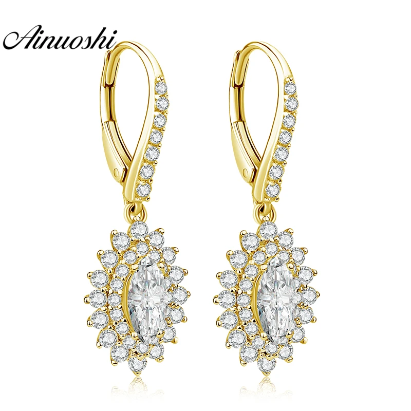 AINUOSHI 10K Solid Yellow Gold Drop Earring SONA Diamond 1ct Marquise Cut Click Back Earring Women Jewelry Gifts Halo Earring AINUOSHI 10K Solid Yellow Gold Drop Earring SONA Diamond 1ct Marquise Cut Click Back Earring Women Jewelry Gifts Halo Earring