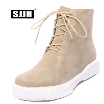 

SJJH Women Lace-up Ankle Boots with Round Toe Flat Heel Platform Velvet Short Martin Boots Fashion Casual Shoes Large Size A1074