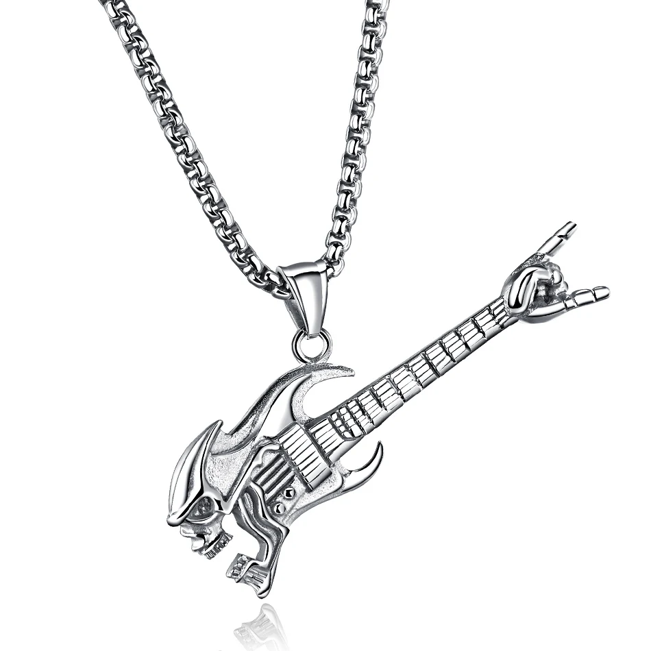 

YSJD Electric Guitar Necklaces & Pendants High Quality Stainless Steel Jewelry Hiphop/Rock style 550mm Long Necklace