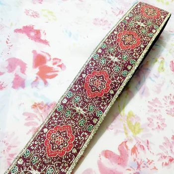 

5cm 50mm 2' wine golden red pet dog collar quality filigree costume curtain laciness lace national jacquard ribbon woven webbing