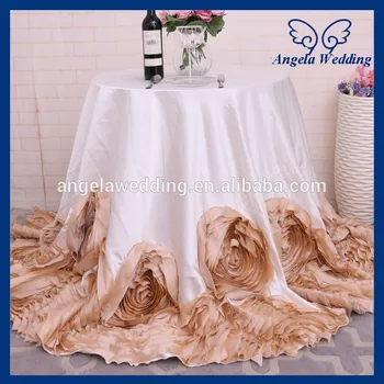 

CL052G New Fancy elegant round flower fancy wedding champagne and ivory tablecloths with rose