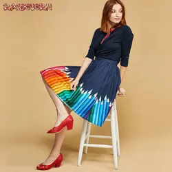 RAISEVERN Для женщин складки юбки Harajuku карандаш печатные юбки эластичный Высокая Талия милые школьная форма дамы Kawaii миди юбка 2018