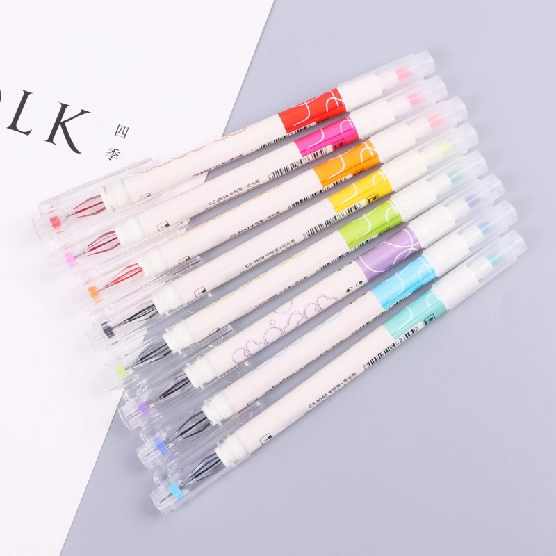 

8Pcs Highlighter Pen Double Headed Drawing Mark Fluorescent Pen Cute Art Highlighter Stationery