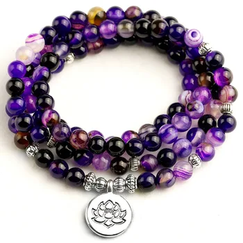 

Women's Bracelet Bright Purple Line Beads with Lotus OM Buddha Charm Yoga Bracelet 108 Mala 6MM Beads Necklace Men Dropshipping