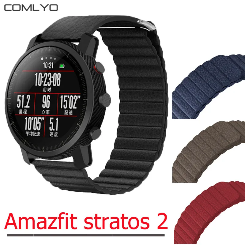 Браслет Для Xiaomi Huami Amazfit stratos 2 ремешок кожаный магнитный Смарт браслет amazfit pace band