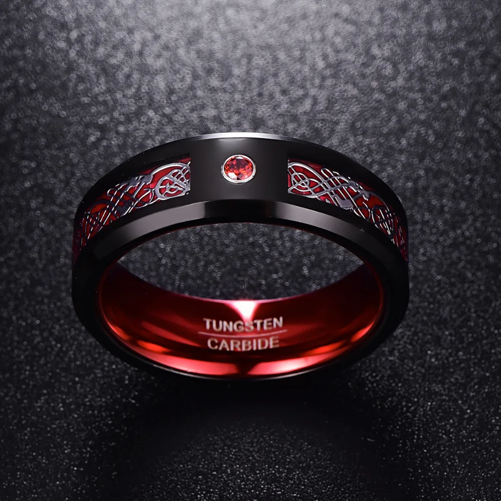 Nuncad hot sales tungsten ring 8MM wide Red men's classic wedding band ring with free shipping size 7/8/9/10/11/12