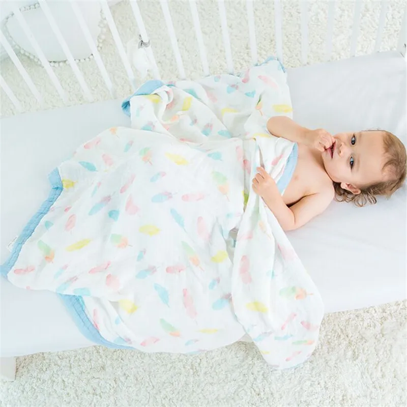 Online Musselin Baum Zwei Schichten 70% Bambus 30% Baumwolle Gaze Neugeborenen Liefert Breiten Rand Baby Swaddle Kind Traum Decke 120X120cm