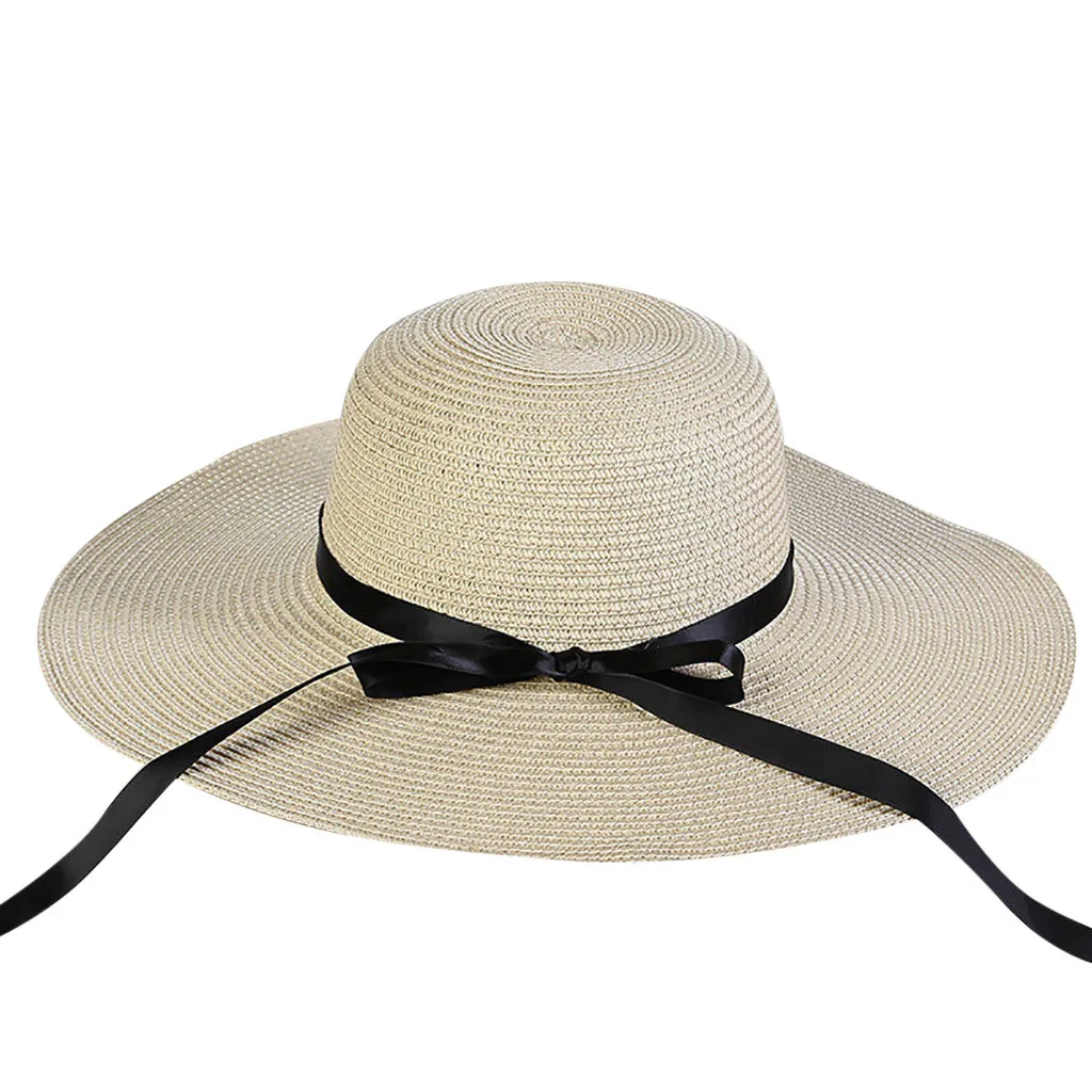 

Summer Straw Hat Women big wide brim beach sun cap foldable sun block UV protection hat bone chapeu feminino#10