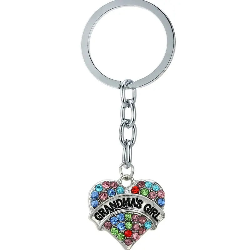 Family Heart Crystal Nanny Mommy Daddy Grandma Chain Keychain Keyring Jewelry