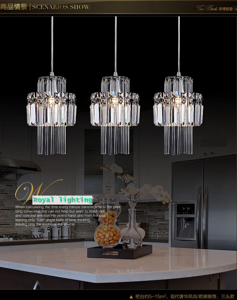 Dining room pendant crystal lamp 3 lights hanging lighting Restaurant crystal pendant lamp Kitchen bar bedroom
