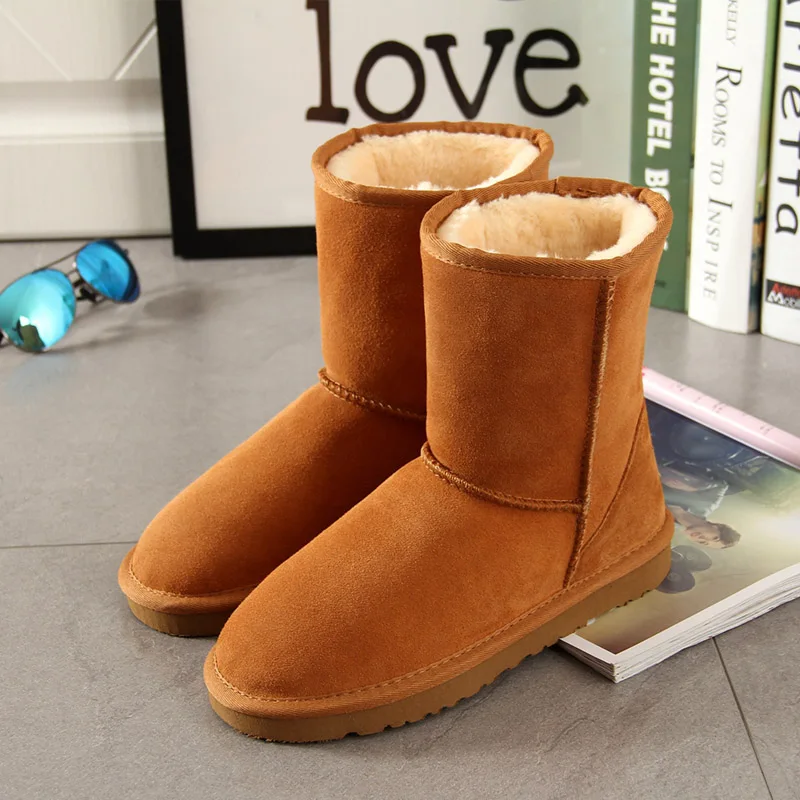 Begocool; женские зимние ботинки из натуральной воловьей кожи; теплые зимние ботинки в австралийском стиле; женская обувь; недорогие ботинки для девочек - Цвет: 25 chestnut