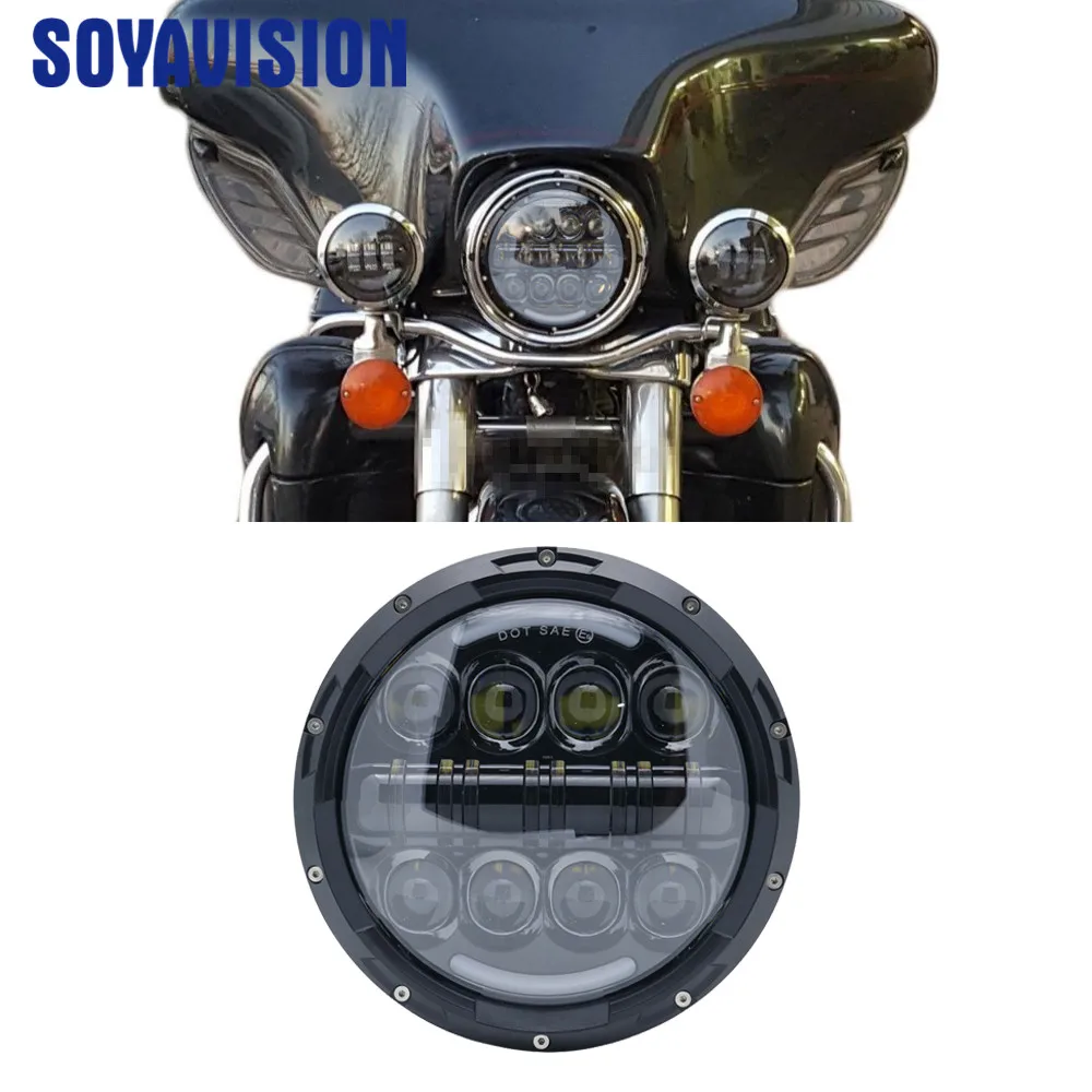 7" Inch 80W Motorcycle LED Headlight Angle Eyes With Amber Signal Halo