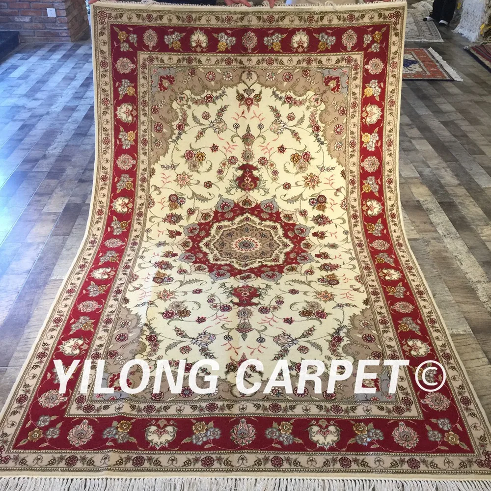 

Yilong 5'x8' Hand Knotted Persian Red Carpet White Exquisite Medallion Silk Wool Rug (WY2039S5x8)