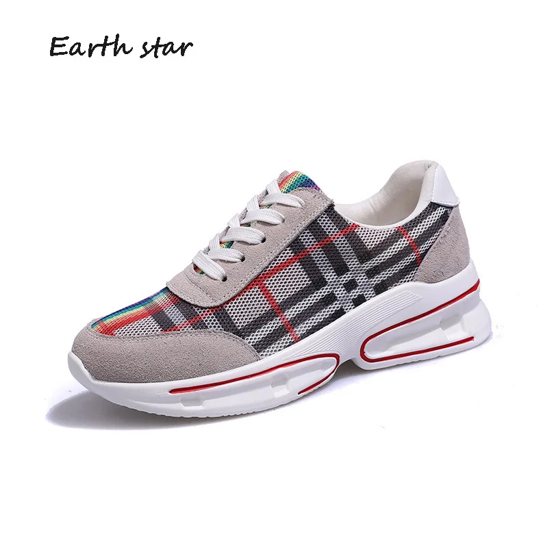 

EARTH STAR 2018 New Casual Platform Shoes Women Brand Lattice Sneakers Lady footware Breathable Female Real Leather chaussure
