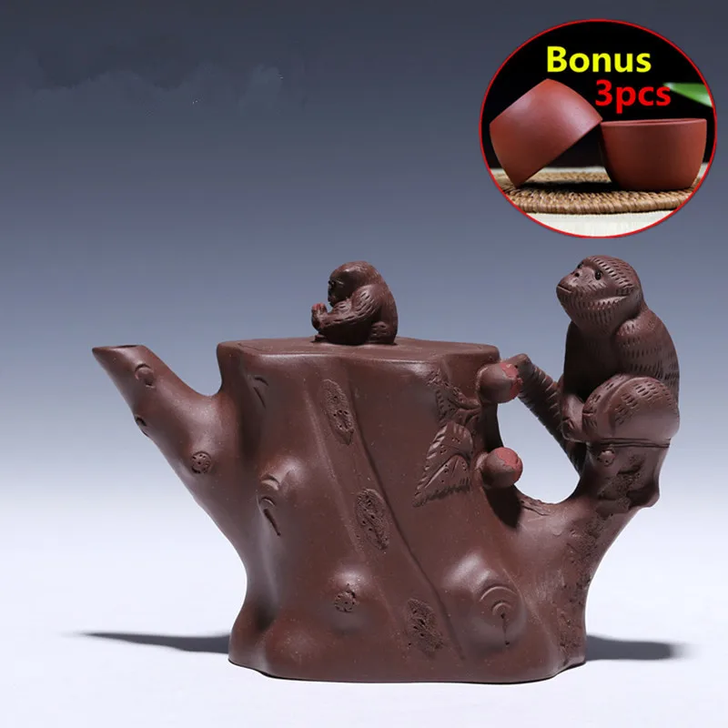 340ml ZiSha creative Monkey Tea Pot Set Chinese Handmade Kettle Yixing Purple Clay Teapot Bonus 3 Cups with Gift Box | Дом и сад