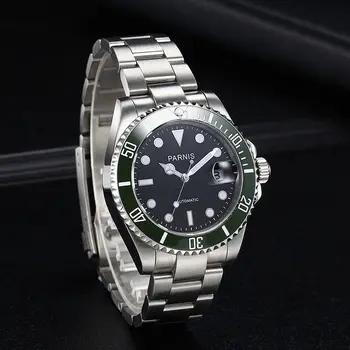 

40mm parnis Black Dial Sapphire Glass Green ceramic Bezel Luminous Hands SS Band 21 jewels Miyota Automatic Movement men's Watch