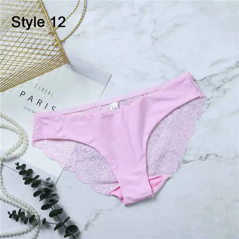 Sexy Seamless Lace Brief For Women Sexy Lace Ice Silk Underwear 21 Color Fashion Soft Lingerie Female Panties