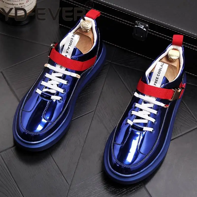 

British tide men's shoes fashion casual shoes Shiny blue buckle hip hop shoes for man youth trending platform white shoes