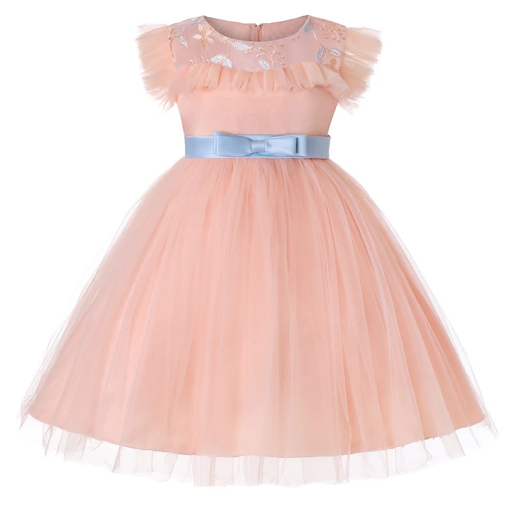 

New Girls Pearls Flower Girl Dress 2019 Birthday Wedding Party Princess Dresses Kids White Tutu Mesh Costume Children Clothes