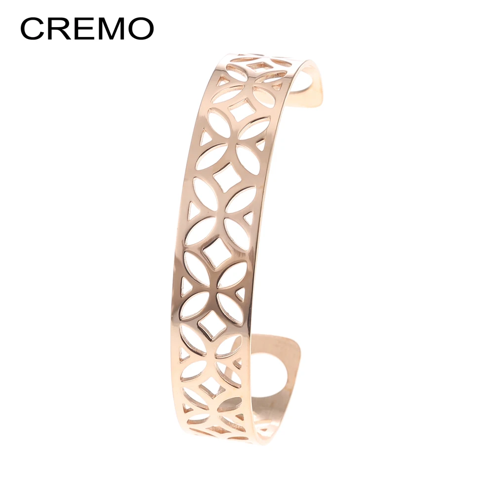 

Cremo Rhombus Cuffs Bangles For Women Stainless Steel Bracelets Bijoux Femme Arm Hand Geometry Bangle Reversible Leather Stripe