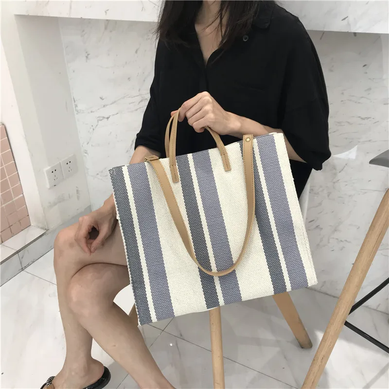 Большая новая модная брендовая дизайнерская женская сумка элегантная Холщовая Сумка через плечо с полосками женская сумка