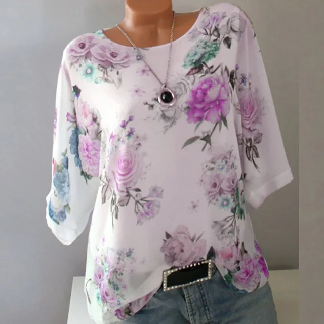 Летняя женская блузка с цветочным принтом, 5XL размера плюс, шифоновые блузки с коротким рукавом, Пляжная рубашка, рубашки для офиса, блузы, женские топы