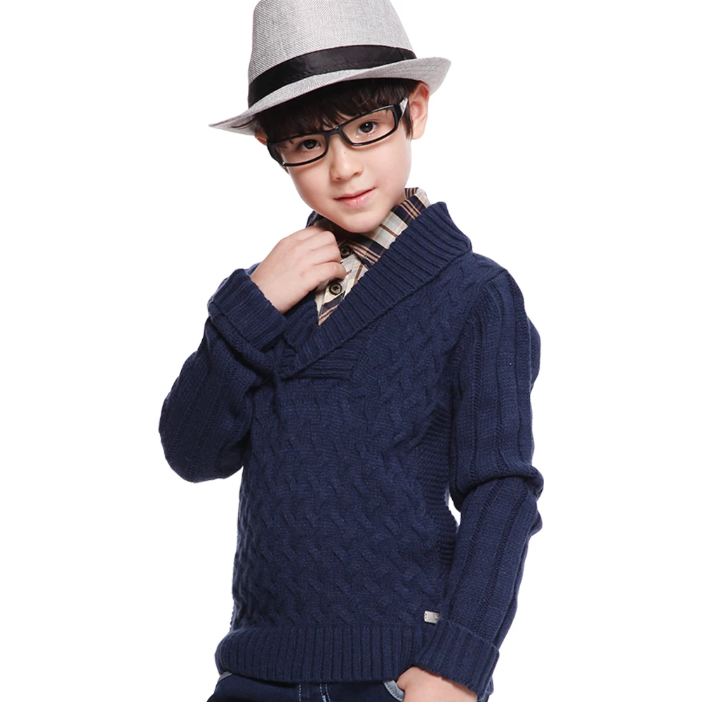 

Boys Sweaters 2018 Winter Warm Kids Knitted Pullovers Top Fashion Gentlemen Style Toddler Jumpers Grey Casual Children Knitwear